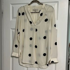 LOFT Tunic Blouse White with black polka dots SMALL